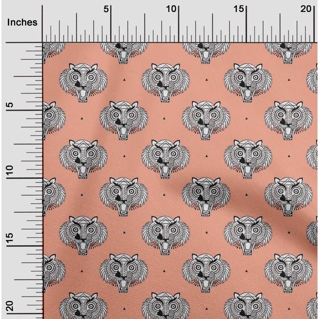 oneOone Georgette Viscose Fabric Animal Face Block Printed Fabric 1 Yard 42 Inch Wide
