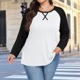 thumbnail image 3 of Yuyuzo T-Shirts pour Femmes Grande Taille à Blocs de Couleur à Manches Longues Col Ras du Cou Coupe Ample Confortable Tunique Unie T-Shirts, 3 of 7