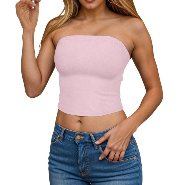 Weiqiqre Spring+Tops+for+Women Strapless Crop Tops Basic Backless Sleeveless Bandeau Going Out Cute 2025 Summer Clothes