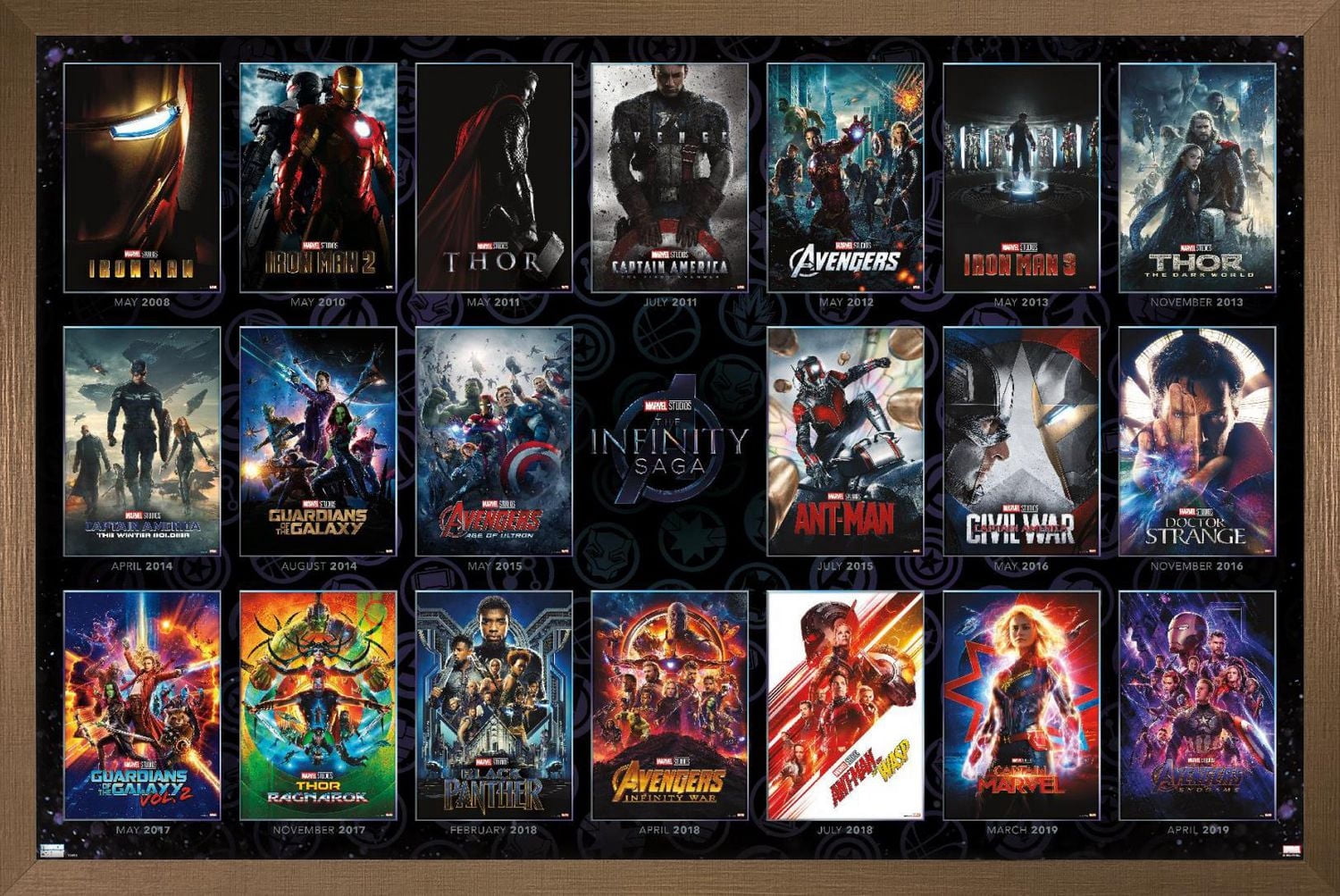 Marvel Avengers: The Infinity Saga - One Sheet Grid Wall Poster, 22.375" x 34" Framed