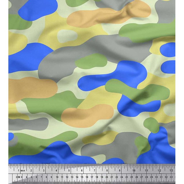 Soimoi Modal Satin Fabric Two Tone With Grey Camouflage Print Sewing Fabric Yard 42 Inch Wide