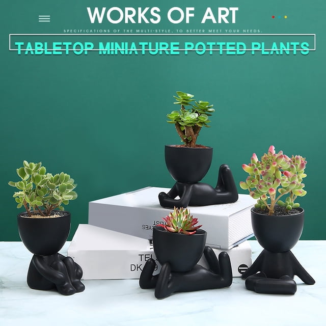 Mini Bonsaï Tête Herbe Cheveux Plante en Céramique Pot de Jardin Usage Intérieur Extérieur
