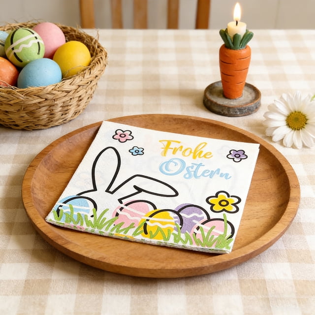 BAOPAI Easter Bunny Printed Paper Napkins Disposable Party Dinner Towels 20 Count for Restaurant Decorations