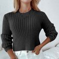thumbnail image 2 of Chandails d'Automne pour Femmes Mode Femmes Confortable Décontracté Couleur Unie Manches Longues Col Rond Hauts Chandail Ample Manches Longues Chandail S-111 Noir P, 2 of 6