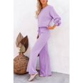 thumbnail image 3 of ORUYROP Ensemble de Pull 2 Pcs pour Femmes Haut Court à Manches Longues et Pantalon Large, 3 of 6