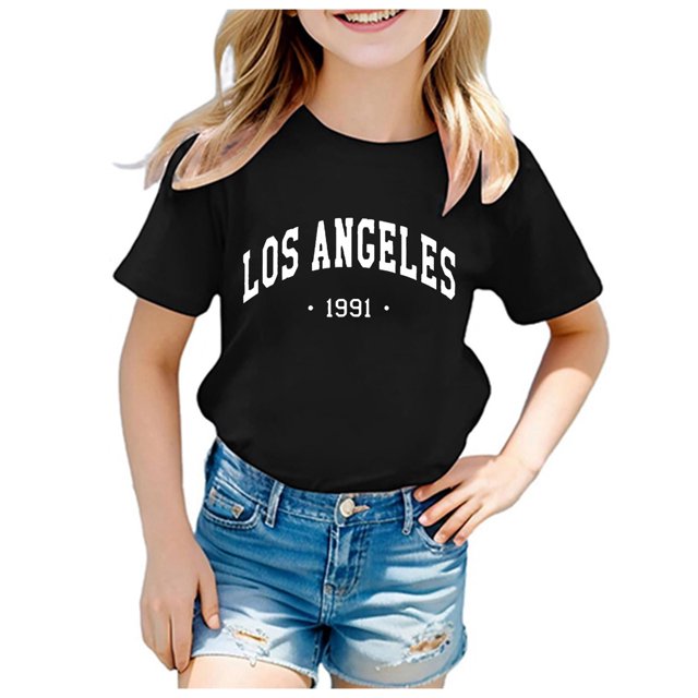 T-shirts pour Filles pour Enfants Décontractés à Manches Courtes avec Imprimé de Lettres, Col Ras du Cou, Tenue de Tous les Jours