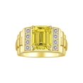 thumbnail image 1 of RYLOS Men's Rings 14K Yellow Gold Designer Style 10X8MM Emerald Cut Shape Gemstone & Diamonds Citrine November Birthstone Rings For Men Size 10, 1 of 7
