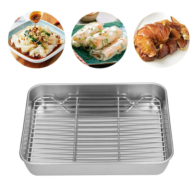 LHCER Plaque à Pâtisserie avec Grille, Ensemble Rôtissoire et Grille en Acier Inoxydable, Nettoyage Facile, Rôtissoire Rectangulaire avec Grille pour Cuisson et Pâtisserie, Rôtissoire