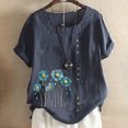 thumbnail image 1 of TopLLC Chemises Mexicaines pour Femmes Hauts Brodés Traditionnels Tunique Décontractée à Fleurs pour Femmes Col Rond Manches Courtes Chemises en Lin, 1 of 5