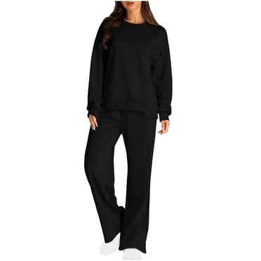 Pisexur Ensembles Deux Pièces pour Femmes Automne Couleur Unie Chandails à Manches Longues à Col Rond Pantalons de Survêtement Amples à Jambe Grand Ensembles de Survêtement Femmes Tenue 2 Pcs Tenue Décontractée de Voyage Tenues de Vacances pour Femmes