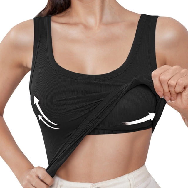 UANWENN Women's Plus Size Solid Ribbed U Neck Tank Top with Built In Pads for Summer Apricot Tops for Women 6x Top Bathing Suit Tops for Women plus Size Top Women Flower Top for Women Active Tops for