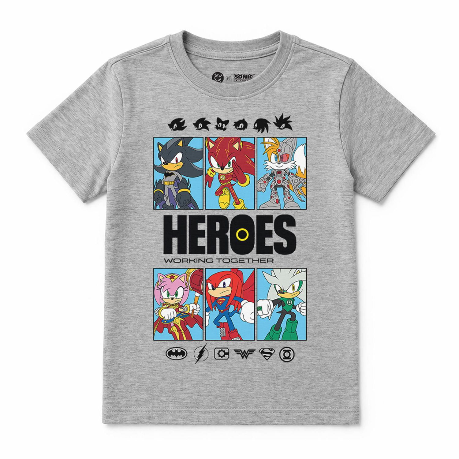 T-shirt à Graphique Gris pour Garçons Sonic le Hérisson x DC Batman Heroes Working Together -Exclusivité en Ligne