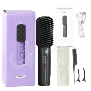 Hair Straightening Comb, Staron Wireless Hair Straightener Brush, PET Ceramic Coating 160-200°C Portable USB Rechargeable, Black