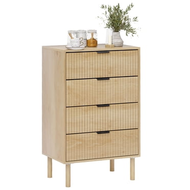 HOMCOM Chest of Drawers, 4 Drawer Dresser with Fluted Panels, Oak