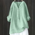 thumbnail image 2 of RKSTN Womens Tops Cotton and Linen V-Neck Long Sleeve Three Buttons Plus Size Tops Loose Fit Solid Color Basic Breathable Summer Tops Blouses, 2 of 5