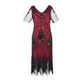 thumbnail image 1 of Pisexur Robe à Manches Courtes à Col en V Longueur Genou Femmes Robe à Col en V à Manches Courtes à Paillettes avec Franges Robe de Fête Banquet Danse Robe Courte Robe Femmes Robe, 1 of 2