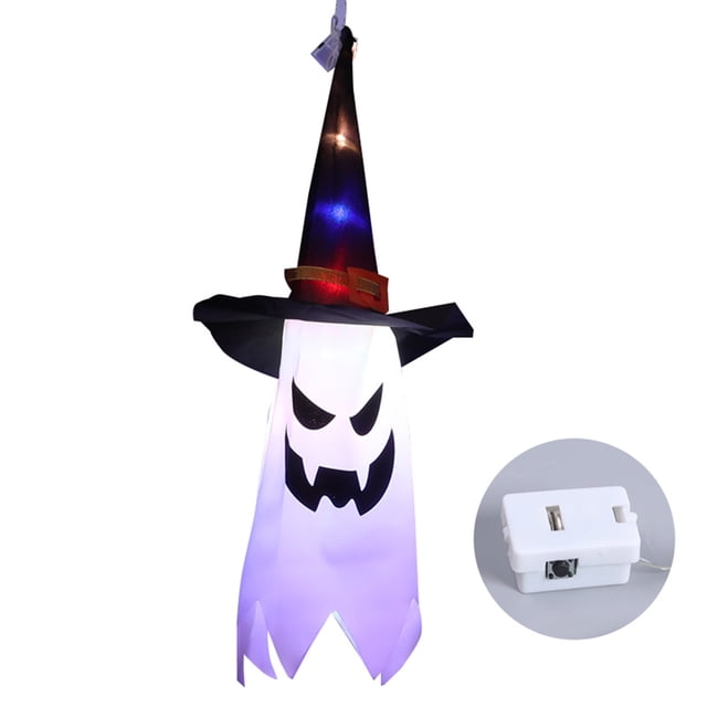Mistaha 1PC Halloween Witch Hat Hanging Light Ghost Wizard Hat Shaped LED Ghost Lamp Battery-Powered