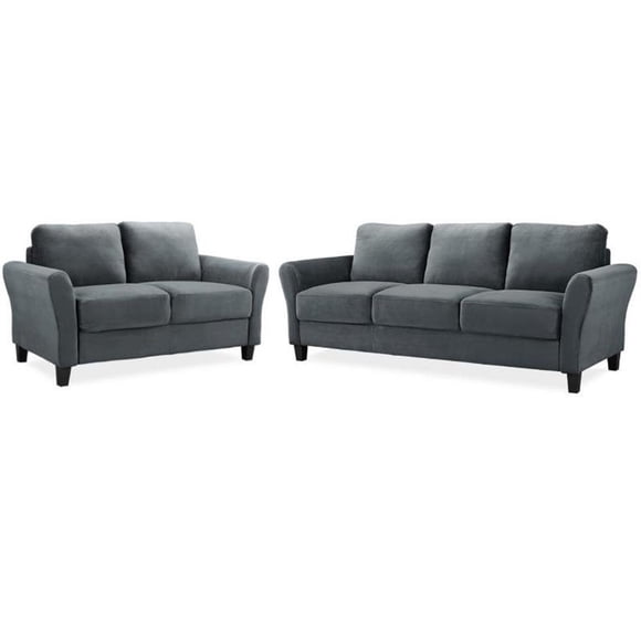 Transitional 2 Piece Sofa and Loveseat Set in Dark Gray