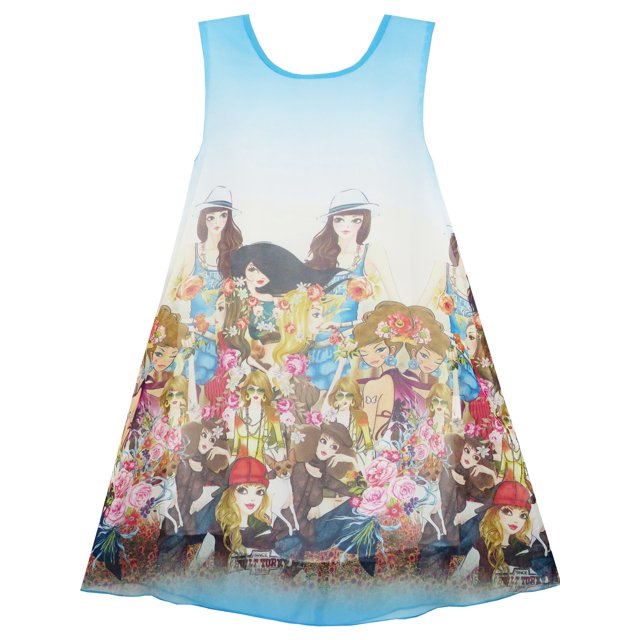 Girls Dress Tank Modern People Figure Print Blue 12 Years