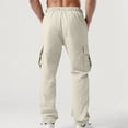 thumbnail image 4 of Beige for Man Summer Fall Cargo Track Gym Brunch Running Ruched Ripped Paperbag Straight Leg Elastic Waist Distressed Basic Long Leg Pants Man 2025 Clothes Trendy Y2K M, 4 of 9