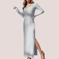 thumbnail image 1 of Liquidation! Mode pour Femmes, Robe à Rayures à Col en V pour Femmes, Couleur Unie, Tricotée, Ajustée, à Revers, à Manches Longues, Gris, TTG, 1 of 6