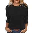 thumbnail image 1 of Pincandy Chandails pour Femmes Mode d'Automne Hauts à Manches 3/4 Col Ras du Cou Chemises à Boutons Chandail Décontracté Mignon Vêtements d'Hiver, 1 of 5
