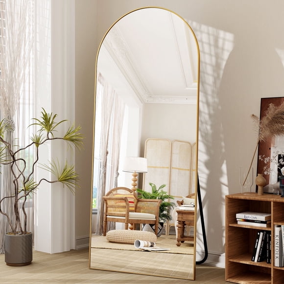 BEAUTYPEAK Miroir Pleine Longueur Surdimensionné Arqué 71"x27 Pouces Miroirs sur Pied pour Appuyer Ou Poser, Or