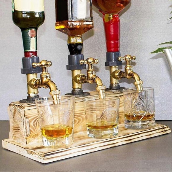 Three-port Wine Dispenser Eye-catching Innovative Wood Fathers Day Stable Whiskey Liquor Dispenser for Gifts