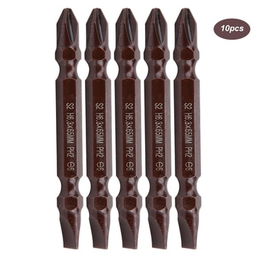 10-Pack Magnetic Double-Ended Screwdriver Bits, S2 Steel 6.3mm Shank x 65mm Length, PH2/SL6 Cross/Slotted Tips, High-Durability Hardware Tools for Screw Fixing, Red Finish, Precision Bite Design to