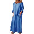 thumbnail image 1 of LLYwey Liquidation des Ventes Robes à Épaules Dénudées pour Femmes Mode Été Décontracté Manches Longues Uni Lin Longue Robe Nouvelles Robes de Cocktail Bleu m, 1 of 8