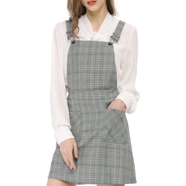 INSPIRE CHIC Junior's Plaids Adjustable Strap Above Knee Suspender Dress
