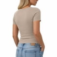 thumbnail image 4 of cfhntfmh Henley Shirts for Women Summer Short Sleeve Tops V Neck Basic Tees Fitted Ribbed Button up Beach Vacation Shirts, 4 of 6
