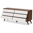 thumbnail image 3 of Baxton Studio Hildon Commode Double à 6 Tiroirs en Blanc et Brun Noyer, 3 of 7