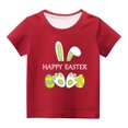 thumbnail image 1 of Penkiiy T-Shirts de Pâques pour Enfants Tout-Petits Garçons Filles Mode Oreilles de Lapin de Pâques Oeufs de Pâques Imprimé Col Rond Imprimé Manche Courte Haut 5 Ans Rouge, 1 of 4