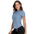 thumbnail image 4 of BeautyIn Women's Workout Shirts Drawstring Hem Fitted Top Short Sleeve Yoga Running tanks, 4 of 4
