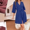 thumbnail image 2 of Birdeem Mode Femmes Uni Manches Longues Col en V Ceintures Poches Robe Bandage Chemises de Nuit, 2 of 12
