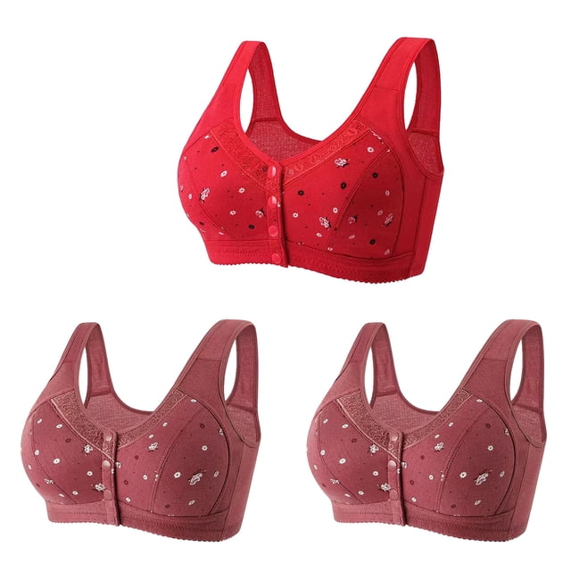 Bigersell Bras for Soutiens-Gorge pour Femmes Âgées à Fermeture devant, Lot de 3, Couverture Complète, Style R-42, Soutiens-Gorge Rembourrés Respirants, Paquet R-42-red