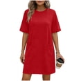 thumbnail image 3 of Sentmoon Robes pour Femmes Décontractées avec Poches Col Ras du Cou Couleur Unie Mignonnes Robes de Printemps Manches Courtes Coupe Régulière Entraînement Fournitures de Plage Robes de Printemps pour Femmes pour Voyage et Vacances Rouge m, 3 of 7