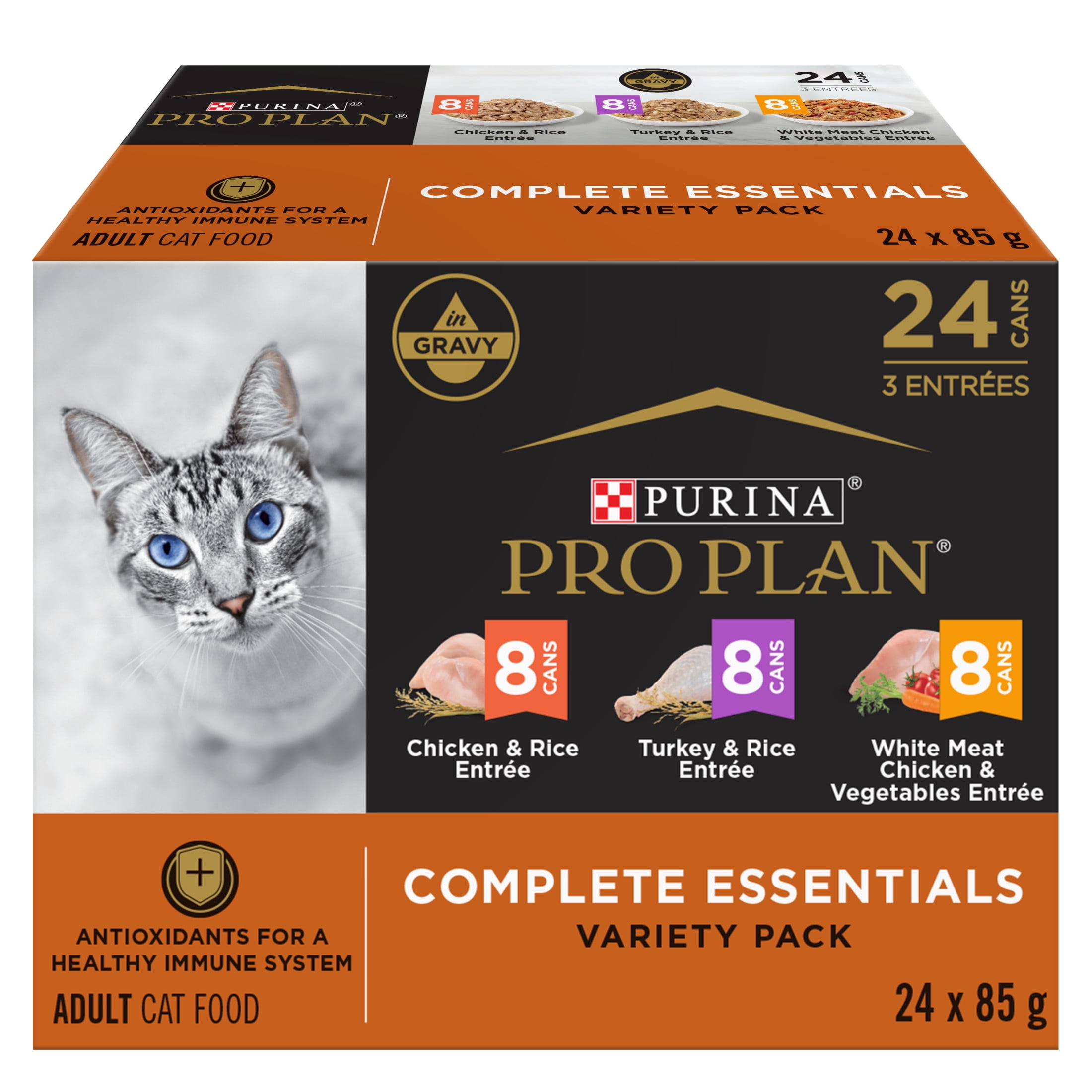 Purina Pro Plan Complete Essentials Chicken & Turkey Variety Pack, Wet Cat Food, 85 g x 24