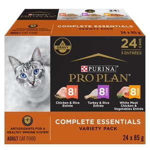 Purina Pro Plan Poulet complet des essentiels & Paquet de variétés de dinde, aliments pour chats mouillés, 85 g x 24