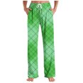 thumbnail image 2 of RKSTN Green Pajama Pants Men Plaid Print Plus Size Elastic Drawstring Waist Color Block Relaxed Wide Leg Long Pants with Pockets Unisex, 2 of 6