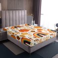 thumbnail image 3 of YST Drap-Housse Citrouille d'Automne Format Grand Ensemble de Literie Feuilles d'Automne Joyeuse Action de Grâce Draps pour Enfants Adultes Arc-en-Ciel Rétro Rustique Ensemble de Lit avec 2 Taies d'Oreiller, Blanc Orange, 3 of 5