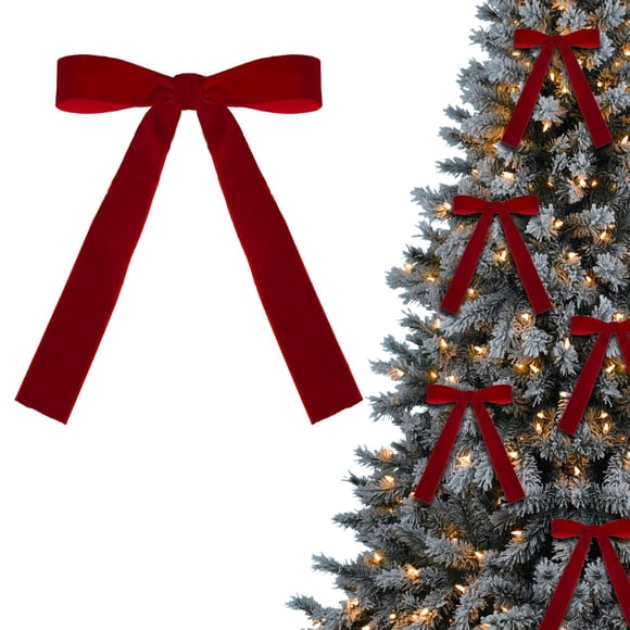 12 Pcs Velours de Noël Bows pour Arbre, Ornements en Velours Rouge 5,1 x 7,1 Pouces, Xmas Rustique Bows pour Arbre, Mariage, Déco Extérieure et Intérieure, pour Guirlande et Emballage Cadeau, Décorations des Fêtes