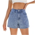 thumbnail image 2 of Haivin Short en Denim pour Femmes avec devant à Boutons, Doubles Poches et Ornements Perlés, Mode Décontractée pour le Quotidien, 2 of 7