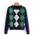 thumbnail image 4 of Chandails Style Anglais à Manches Longues pour Femmes à Motif Argyle Haut pour Dames, 4 of 5