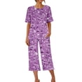 thumbnail image 4 of Womens Pajamas Set Shorts Womens Printing Round Neck Short Sleeve Sleepshirt and Pants Sets Loungewear Pajamas with Pockets Womens Short Sleeve Tops Womens Pajamas Set Summer, 4 of 8