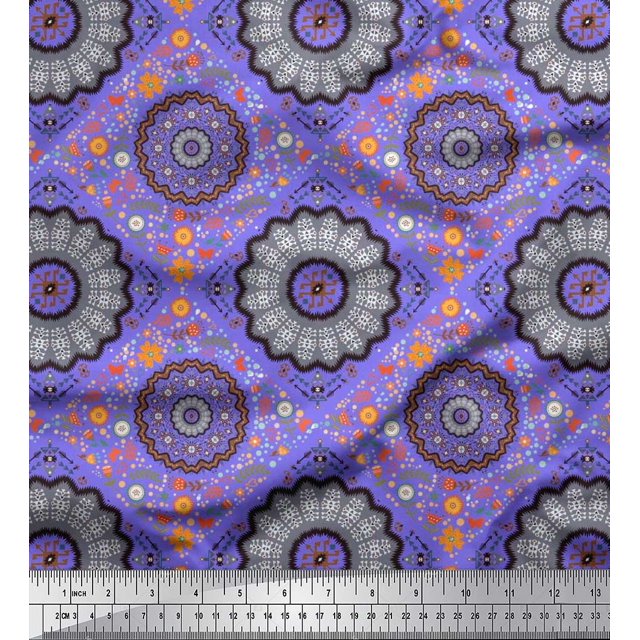 Soimoi Tissu Voile de Coton Tissu à Imprimé Floral Mandala au Mètre 42 Pouces de Large