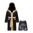 thumbnail image 1 of RUNQHUI Kids Boys Boxing Outfits Metallic Satin Hooded Robe Cloak and Shorts Set Boxer Party Fancy Dress B6 14, 1 of 5