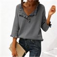 thumbnail image 2 of Ltctricy Plus Size Sweaters for Women 3/4 Sleeve Half Button Mock Neck Ruffle Trim Knit Pullover Jumper Tops Loose Casual Sweaters(Gray,Large), 2 of 6