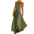 thumbnail image 2 of HKEJIAOI Robes Décontractées Soldes Liquidation Robe Fleurie pour Femmes Mode Décontractée Été Sans Manches Col Rond Robe à Pois Col Licou Fermeture Éclair Robe pour Femme Longues Robes Vert, 2 of 5
